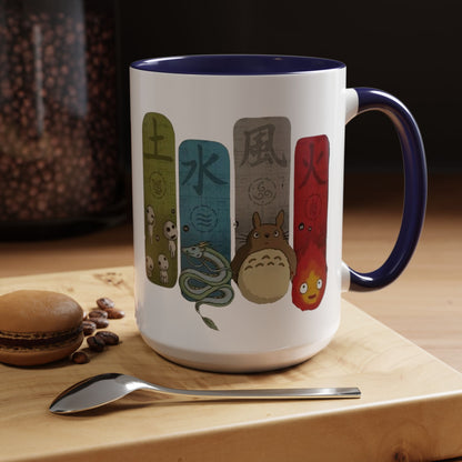 Studio Ghibli Figures Accent Mug – 11oz & 15oz Color Handle Anime Cup – Ghibli Character Coffee Mug for Fans