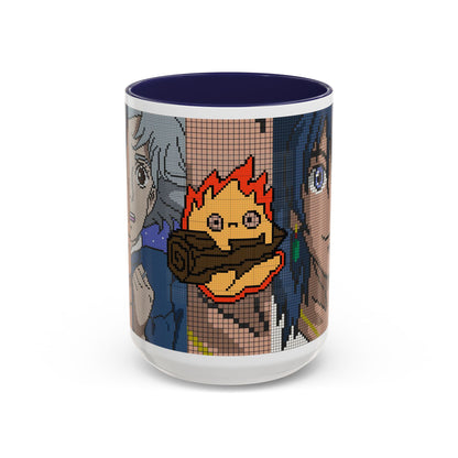 Howl's Moving Castle Pixel Accent Mug – Retro Anime Color Handle Cup 11oz & 15oz – Studio Ghibli Coffee Gift