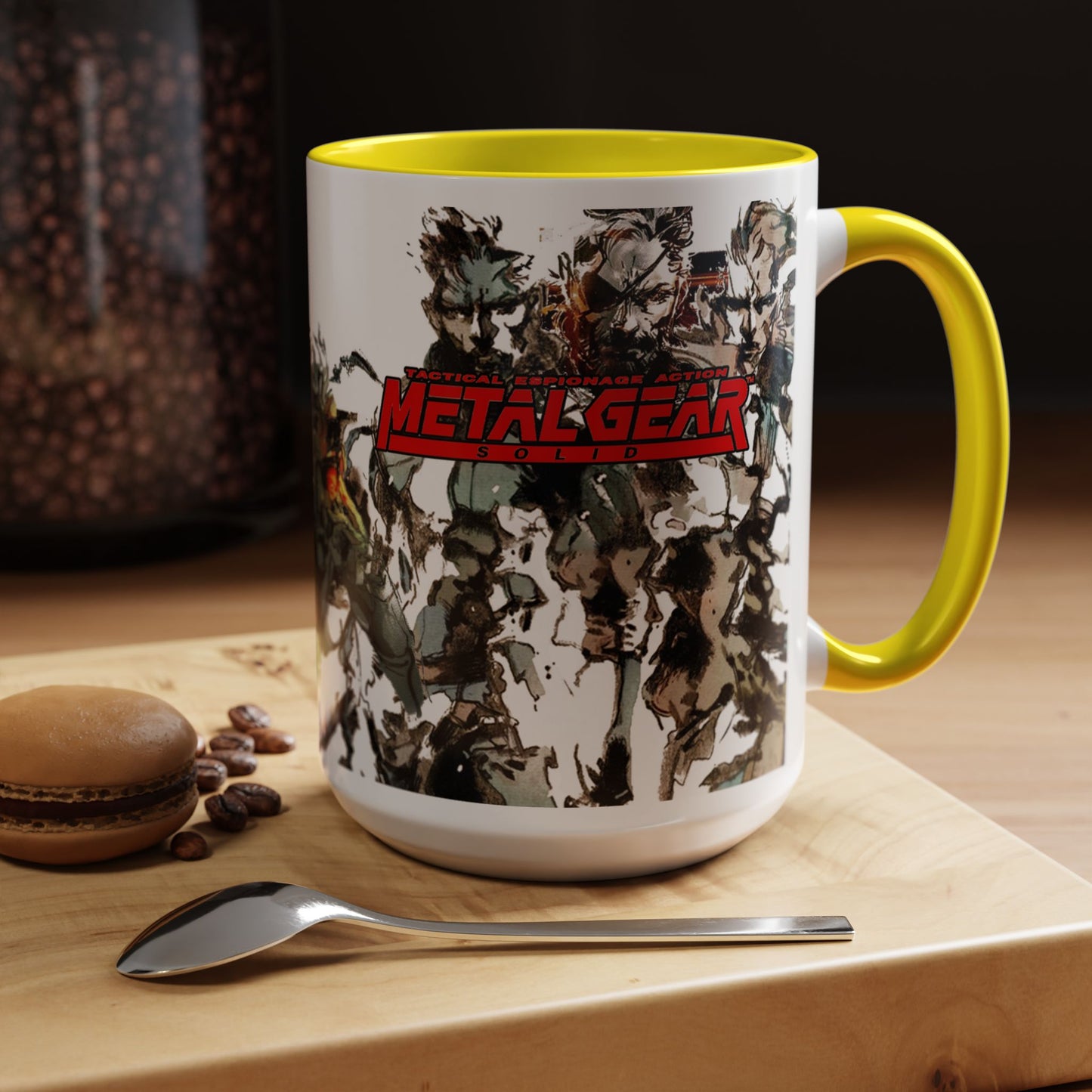 Metal Gear Fox Hound Accent Mug – 11oz & 15oz Colored Handle Coffee Cup – Tactical Gamer Gift for Fans