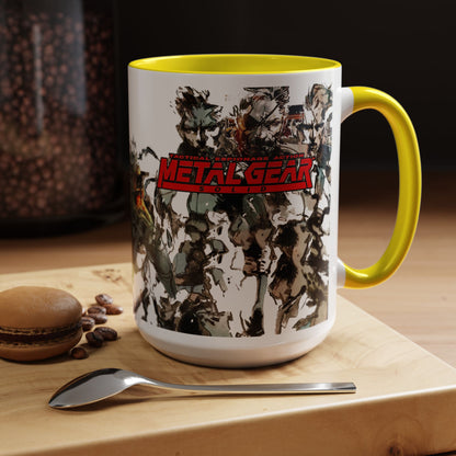Metal Gear Fox Hound Accent Mug – 11oz & 15oz Colored Handle Coffee Cup – Tactical Gamer Gift for Fans