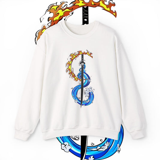 Demon Slayer Tanjiro Fire & Water Sword Art Sweatshirt | 100% Cotton Anime Pullover