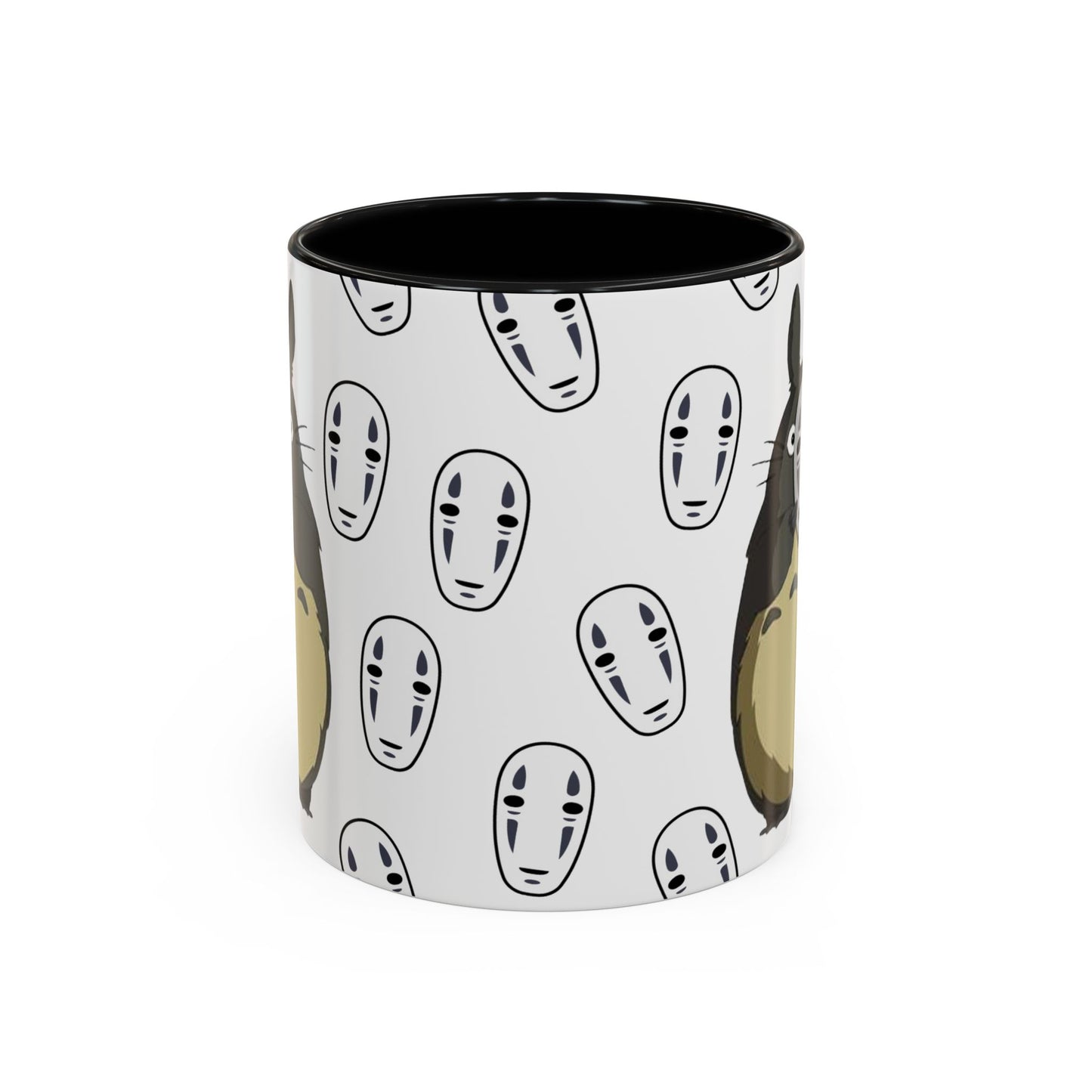 Totoro No Face Mask Accent Mug – Studio Ghibli Color Handle Cup 11oz & 15oz – Cute Anime Crossover Coffee Gift