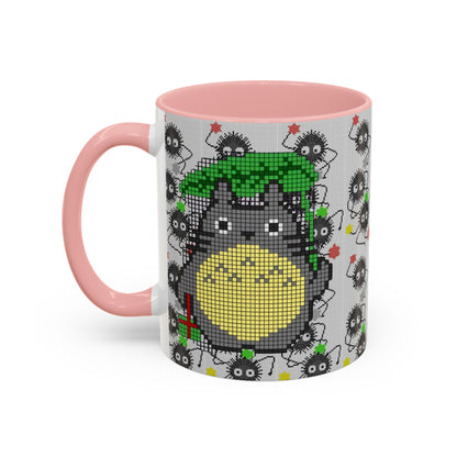 Totoro & Soot Sprites Accent Mug – Color Handle Studio Ghibli Cup – 11oz & 15oz Ceramic Anime Coffee Gift