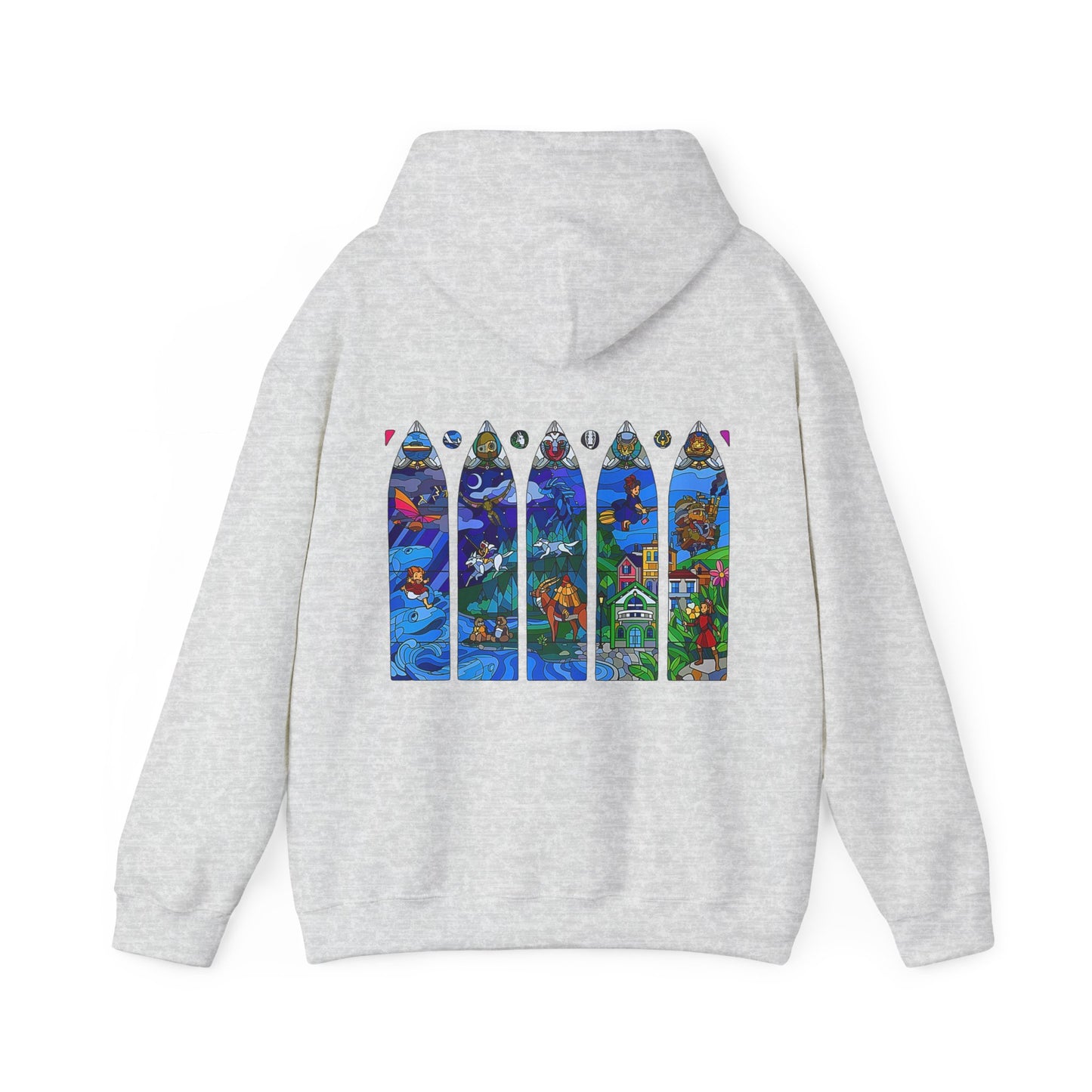 Studio Ghibli Stained Glass Back Print Hoodie – 100% Cotton Anime Hoodie with Vitral-Inspired Design