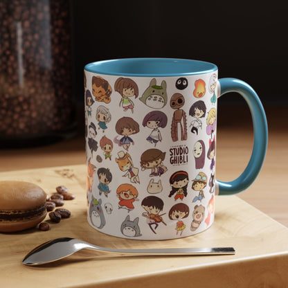 Studio Ghibli Chibi Characters Accent Mug – Color Handle Anime Cup – 11oz & 15oz Gift for Ghibli Fans