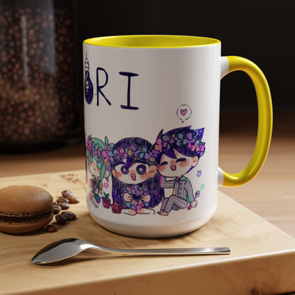 Family Omori Accent Handle Mug – 11oz & 15oz Color Handle Ceramic Cup – Cute Indie Game Gift for Omori Fans