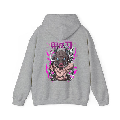 Inosuke Hashibira Demon Slayer Back Print Hoodie – 100% Cotton Anime Hoodie for Boar Head Fans