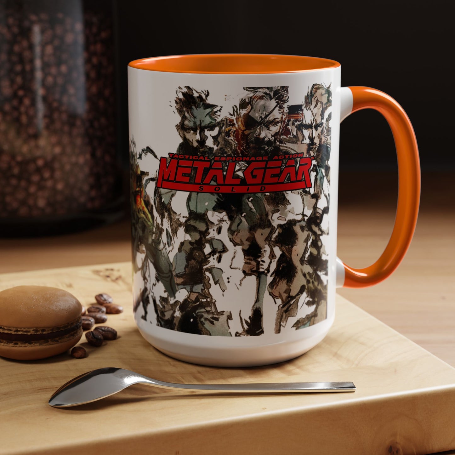 Metal Gear Fox Hound Accent Mug – 11oz & 15oz Colored Handle Coffee Cup – Tactical Gamer Gift for Fans