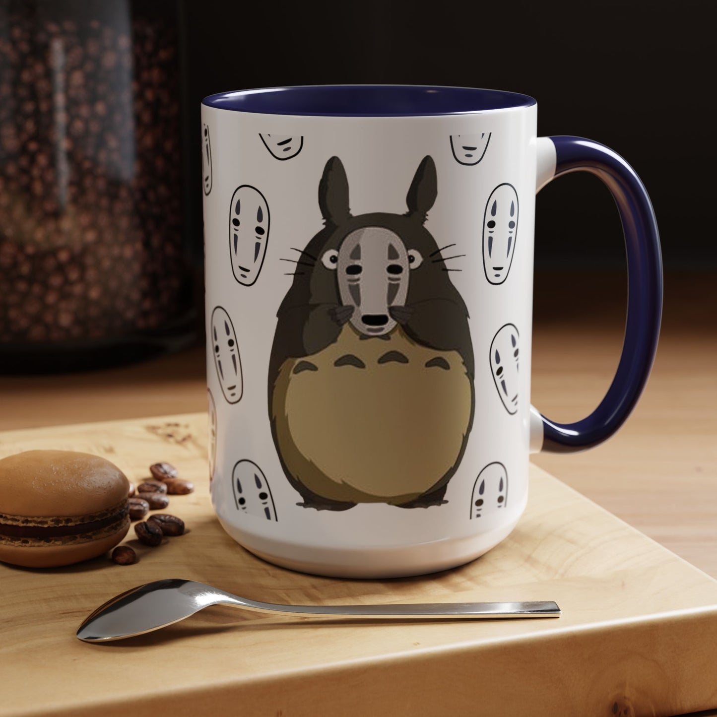 Totoro No Face Mask Accent Mug – Studio Ghibli Color Handle Cup 11oz & 15oz – Cute Anime Crossover Coffee Gift