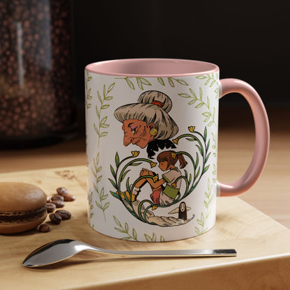Spirited Away Chihiro Accent Mug – Studio Ghibli Coffee Cup with Colored Handle – 11oz & 15oz Ceramic Anime Gift