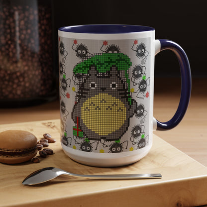Totoro & Soot Sprites Accent Mug – Color Handle Studio Ghibli Cup – 11oz & 15oz Ceramic Anime Coffee Gift