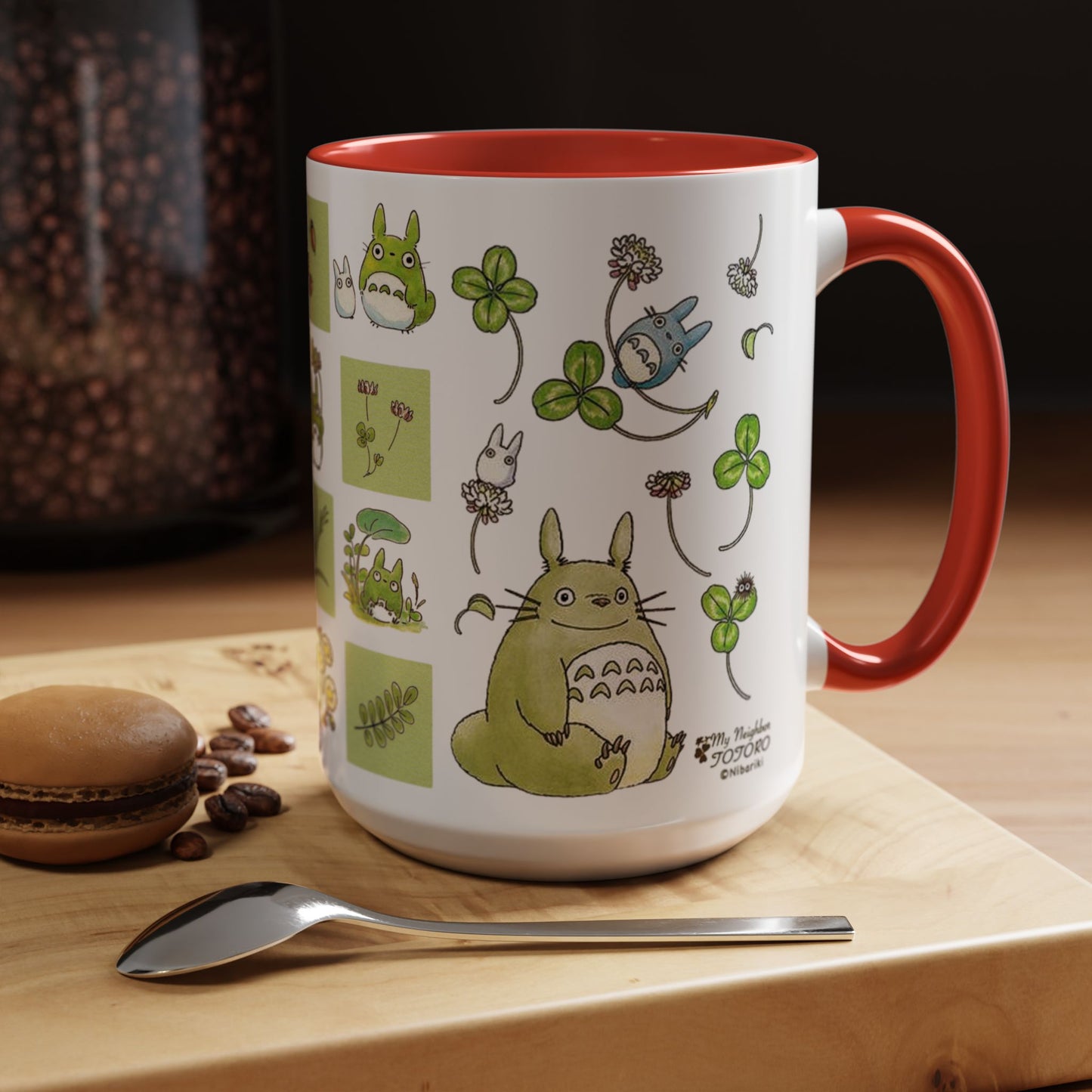 Totoro Green Accent Mug – Studio Ghibli Color Handle Coffee Cup – 11oz & 15oz Ceramic Gift for Anime Fans