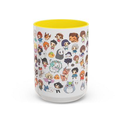 Studio Ghibli Chibi Characters Accent Mug – Color Handle Anime Cup – 11oz & 15oz Gift for Ghibli Fans