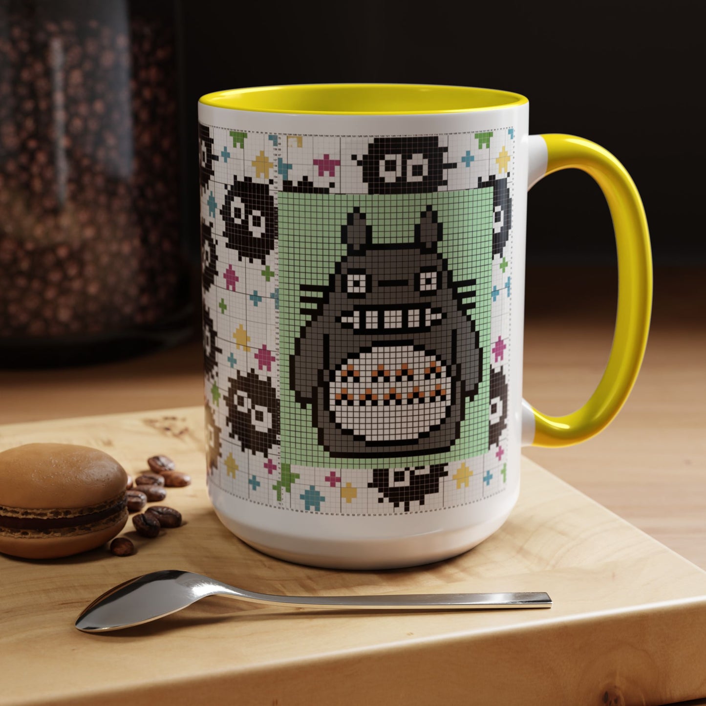 My Neighbor Totoro Pixel Accent Mug – Retro Ghibli Color Handle Cup 11oz & 15oz – Cute Anime Coffee Gift