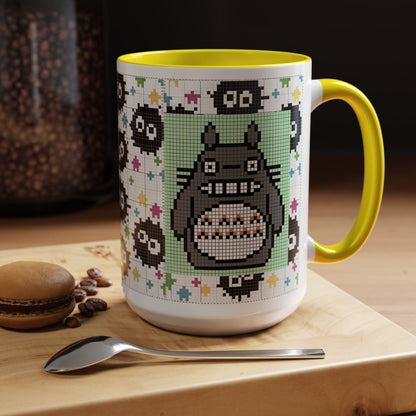 My Neighbor Totoro Pixel Accent Mug – Retro Ghibli Color Handle Cup 11oz & 15oz – Cute Anime Coffee Gift
