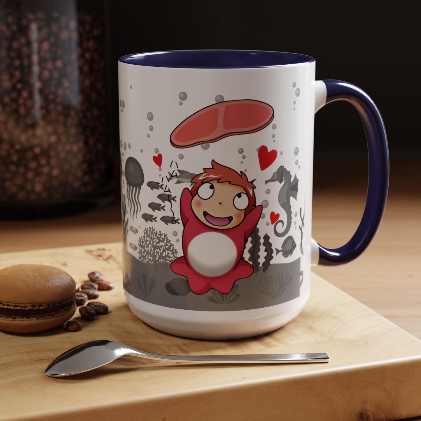Ponyo Ham Accent Handle Mug – Studio Ghibli Coffee Cup – 11oz & 15oz Anime Gift for Fans
