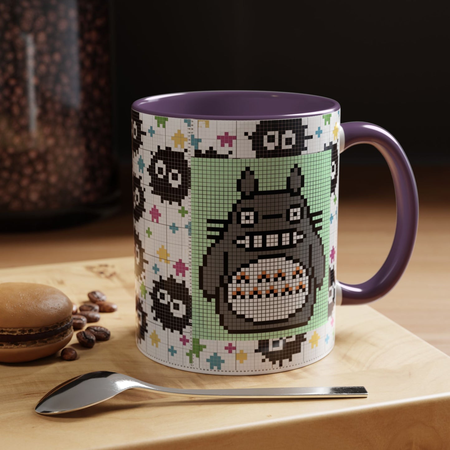 My Neighbor Totoro Pixel Accent Mug – Retro Ghibli Color Handle Cup 11oz & 15oz – Cute Anime Coffee Gift