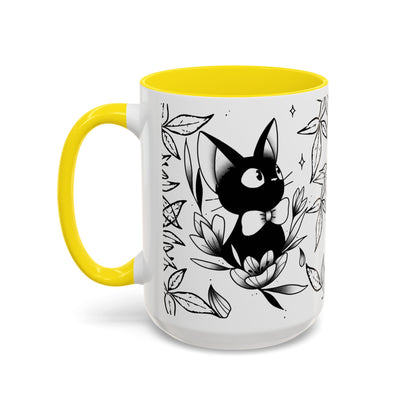 Jiji Cat Studio Ghibli Mug – 11oz & 15oz Accent Handle Coffee Cup – Cute Kiki’s Delivery Service Gift