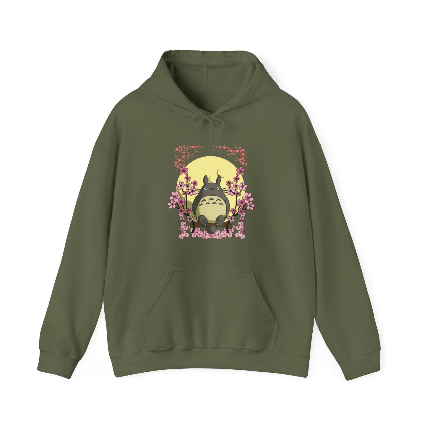 Totoro Sakura Moon Hoodie – 100% Cotton Studio Ghibli-Inspired Cherry Blossom Anime Sweatshirt