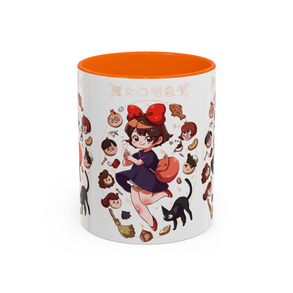 Kiki’s Delivery Service Accent Mug – Stained Glass Anime Cup 11oz & 15oz – Ghibli Inspired Color Handle Mug