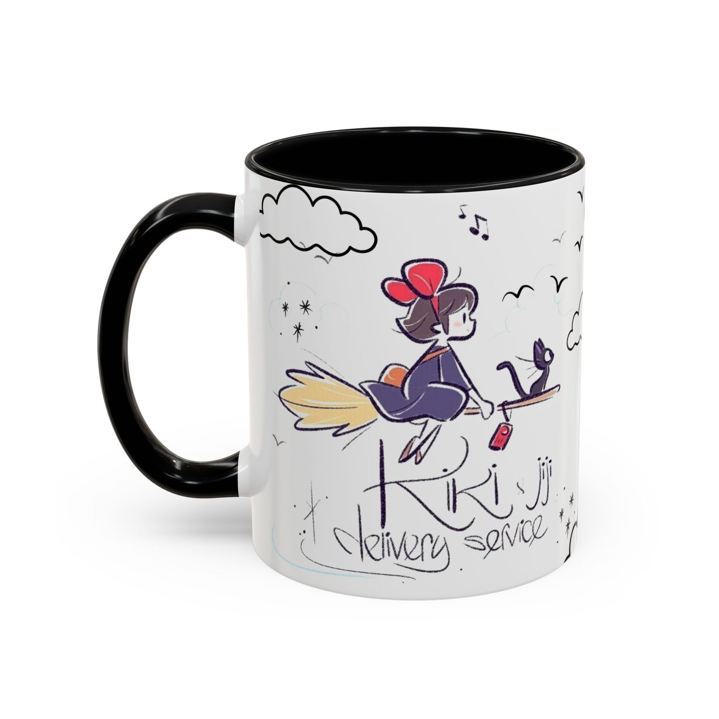 Kiki's Delivery Service Sketch Accent Mug – Studio Ghibli Ceramic Cup – 11oz & 15oz Anime Gift