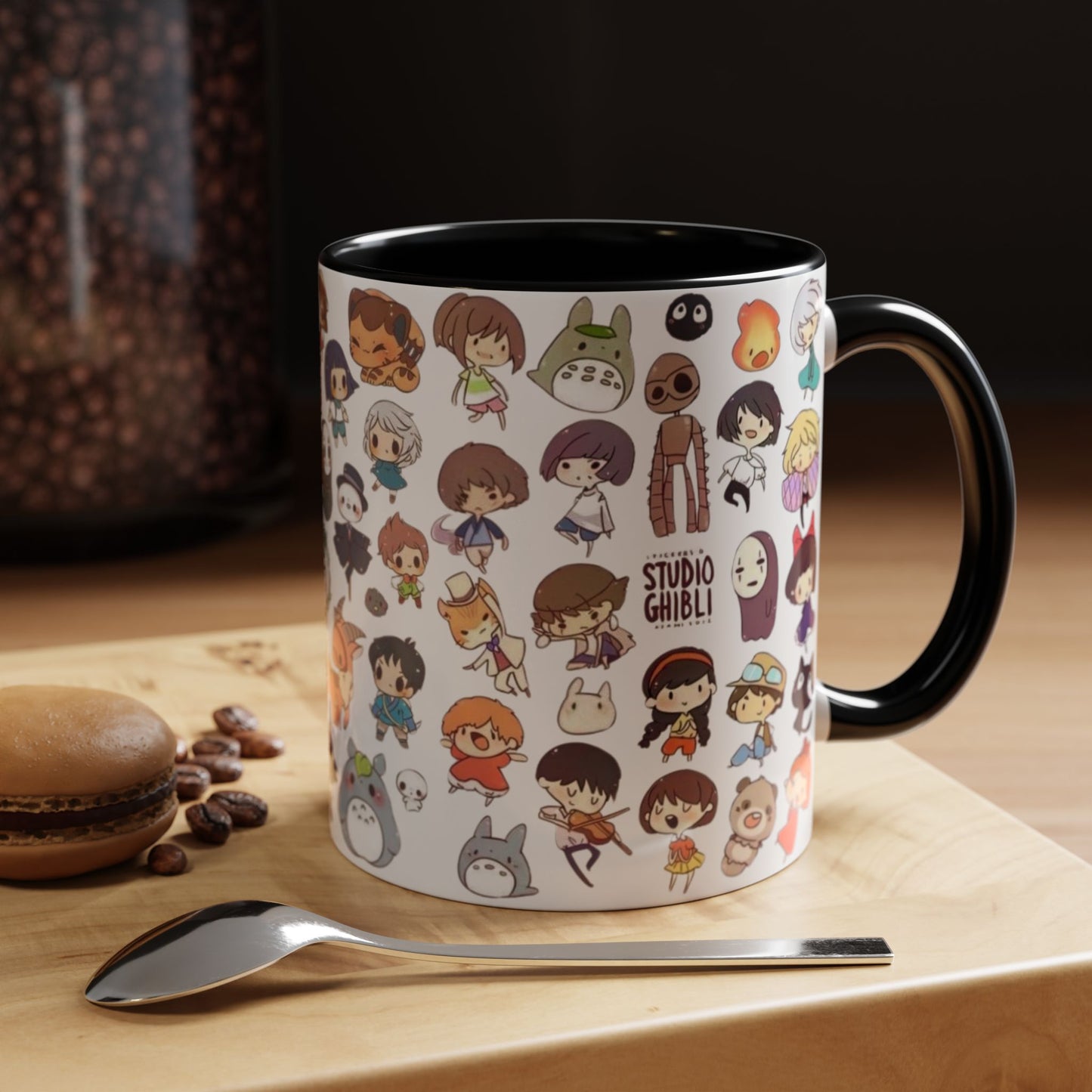 Studio Ghibli Chibi Characters Accent Mug – Color Handle Anime Cup – 11oz & 15oz Gift for Ghibli Fans