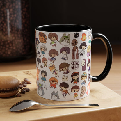 Studio Ghibli Chibi Characters Accent Mug – Color Handle Anime Cup – 11oz & 15oz Gift for Ghibli Fans