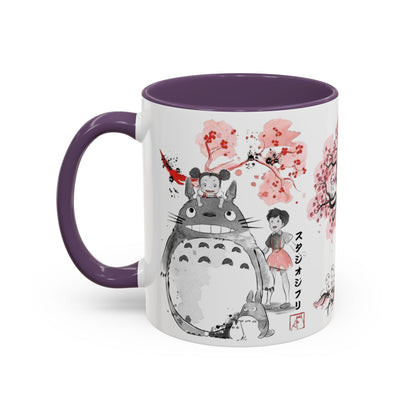 Totoro Sakura Forest Accent Mug – Color Handle Anime Cup 11oz & 15oz – Studio Ghibli Aesthetic Gift