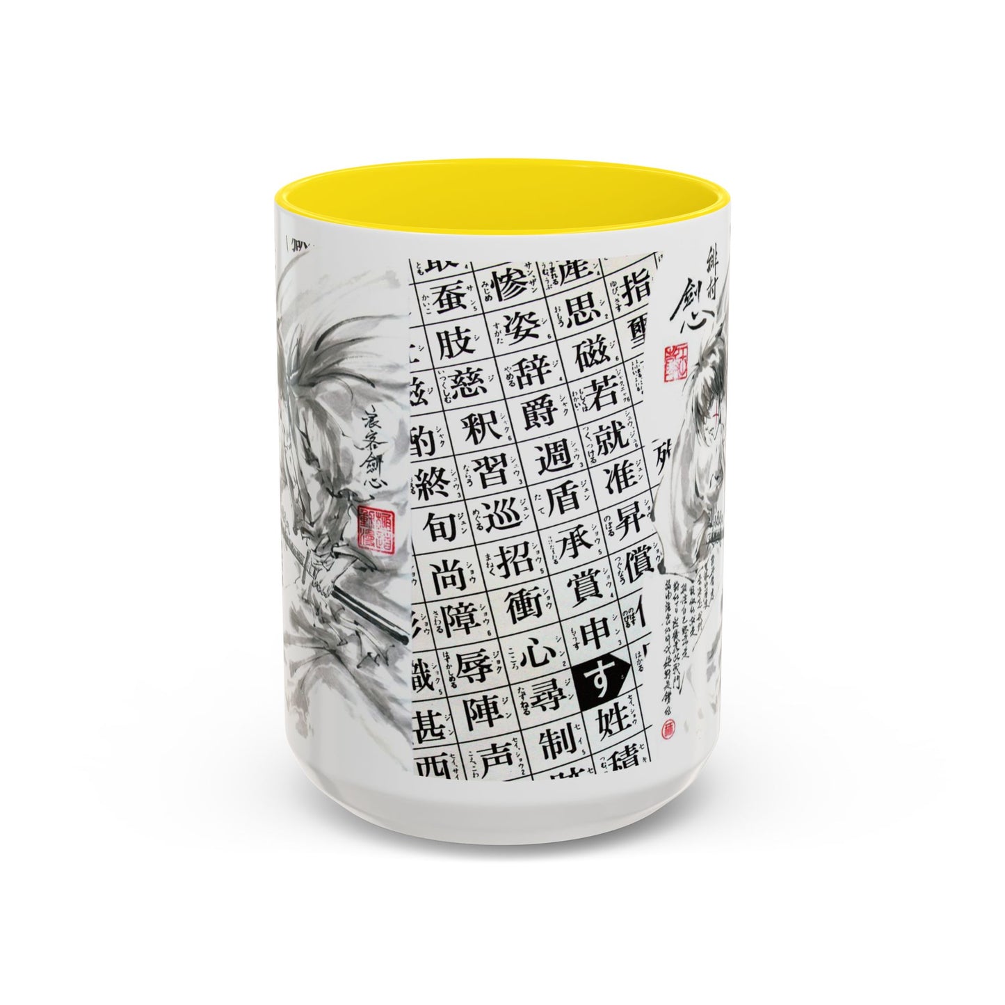 Rurouni Kenshin Kanji Accent Mug – Samurai Anime Color Handle Cup 11oz & 15oz – Japanese Sword Art Gift