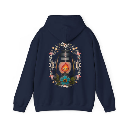 Calcifer Lamp Flowers Back Print Hoodie – 100% Cotton Studio Ghibli Inspired Sweatshirt