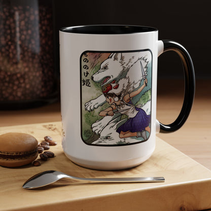 Princess Mononoke Accent Mug – Ghibli Collage Color Handle Cup 11oz & 15oz – Fantasy Anime Gift with San & Kodama
