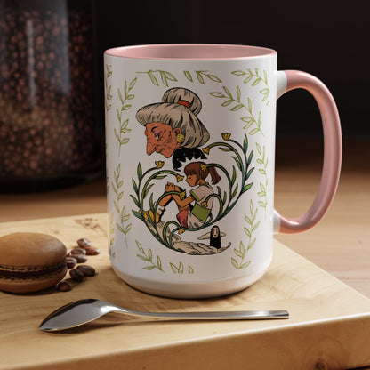 Spirited Away Chihiro Accent Mug – Studio Ghibli Coffee Cup with Colored Handle – 11oz & 15oz Ceramic Anime Gift