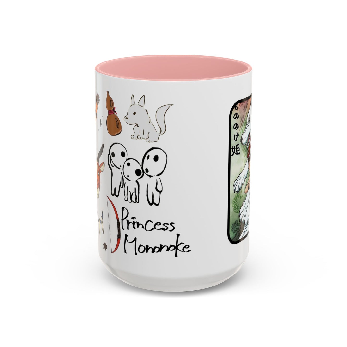 Princess Mononoke Accent Mug – Ghibli Collage Color Handle Cup 11oz & 15oz – Fantasy Anime Gift with San & Kodama
