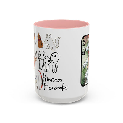 Princess Mononoke Accent Mug – Ghibli Collage Color Handle Cup 11oz & 15oz – Fantasy Anime Gift with San & Kodama