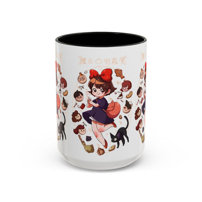 Kiki’s Delivery Service Accent Mug – Stained Glass Anime Cup 11oz & 15oz – Ghibli Inspired Color Handle Mug