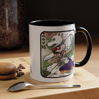 Princess Mononoke Accent Mug – Ghibli Collage Color Handle Cup 11oz & 15oz – Fantasy Anime Gift with San & Kodama