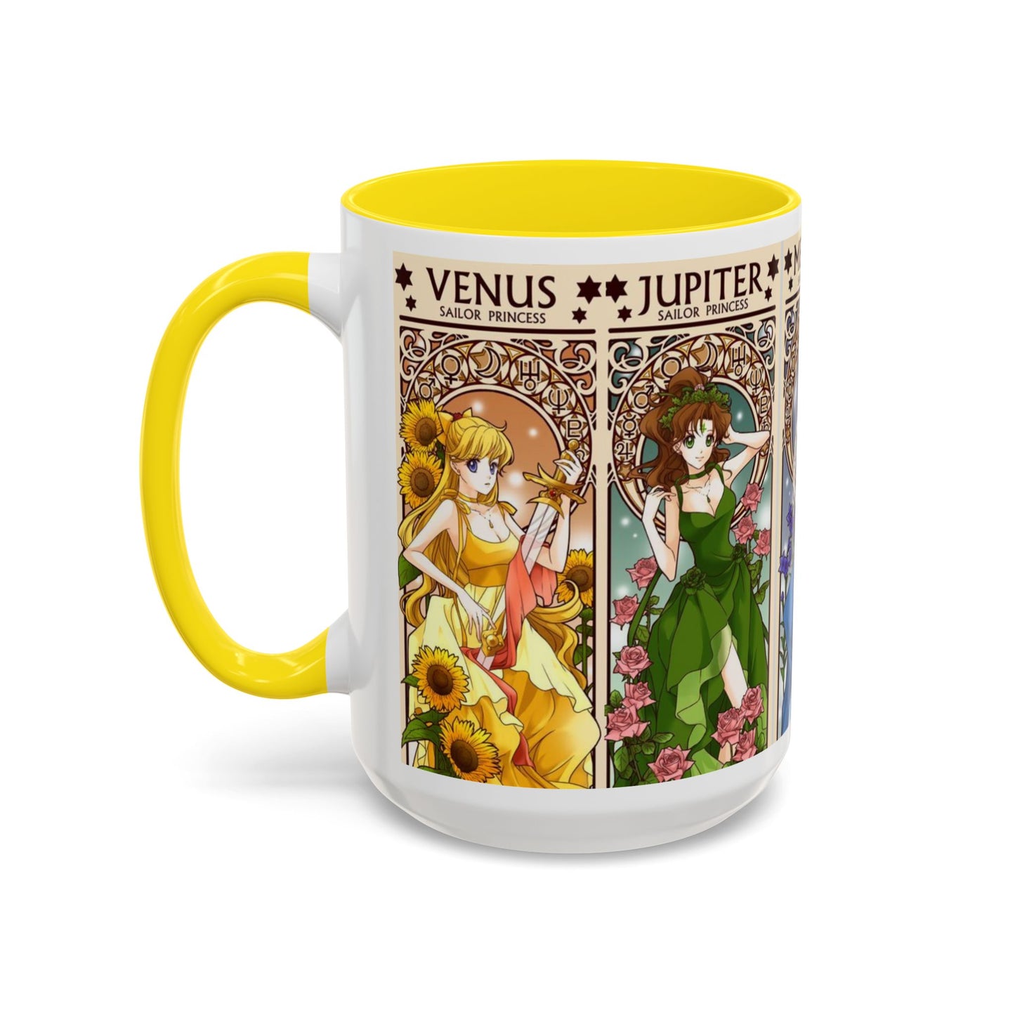 Sailor Moon Inner Guardians Accent Mug – Color Handle Anime Cup 11oz & 15oz – Magical Girl Coffee Gift