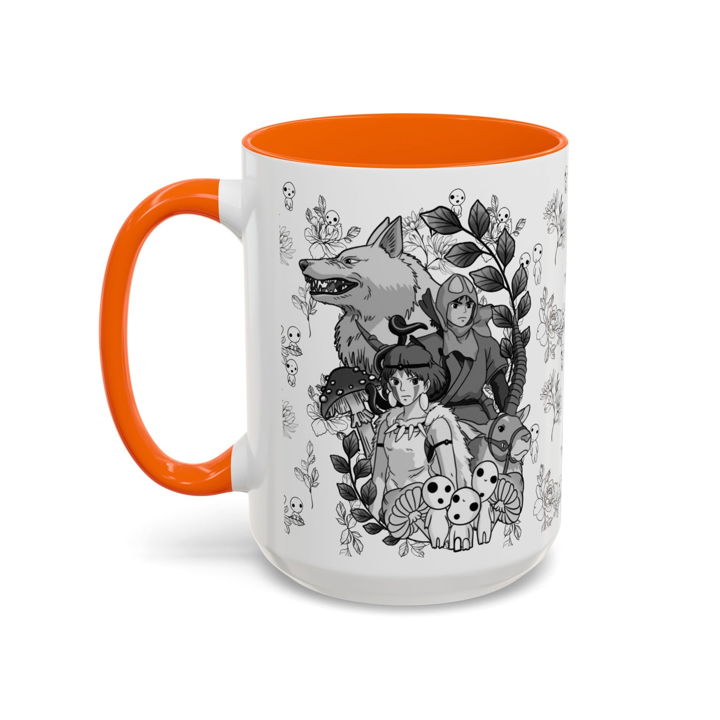 Princess Mononoke Black and White Accent Mug – Studio Ghibli Coffee Cup with Colored Handle – 11oz & 15oz Ceramic Anime Gift