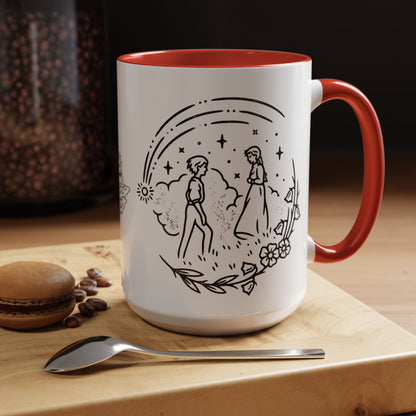 Calcifer Accent Mug – Howl’s Moving Castle Cup with Colored Handle – Studio Ghibli Gift 11oz & 15oz