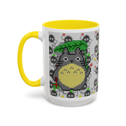 Totoro & Soot Sprites Accent Mug – Color Handle Studio Ghibli Cup – 11oz & 15oz Ceramic Anime Coffee Gift