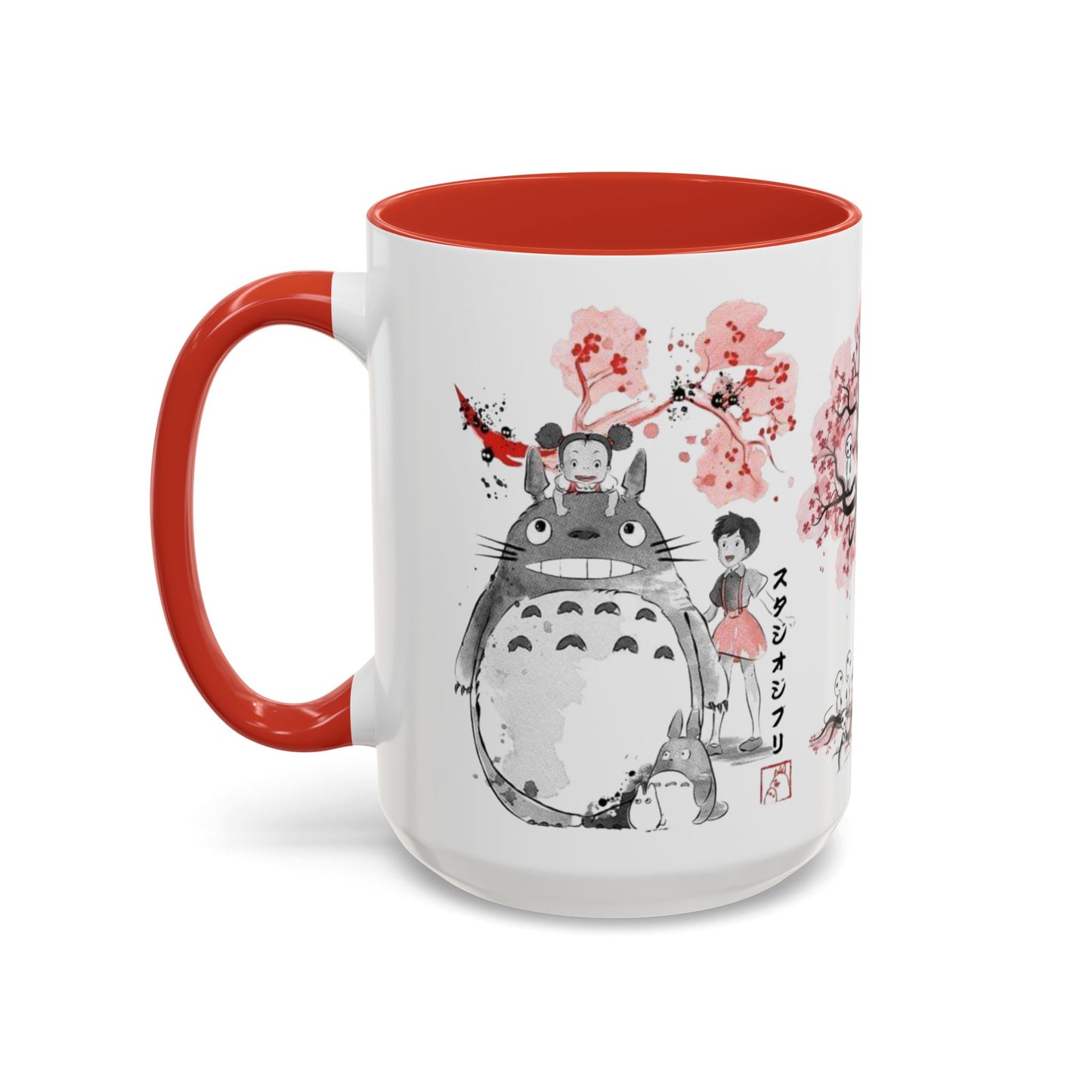 Totoro Sakura Forest Accent Mug – Color Handle Anime Cup 11oz & 15oz – Studio Ghibli Aesthetic Gift