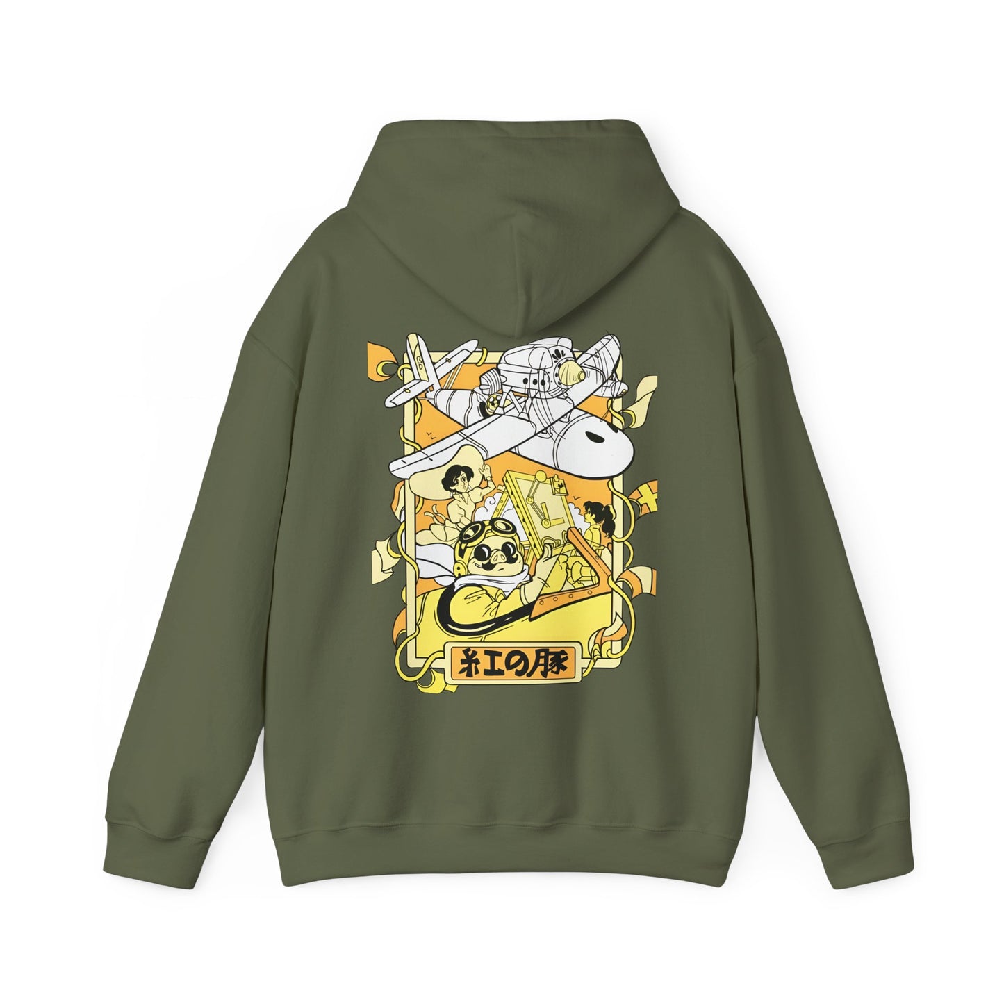 Porco Rosso Back Print Hoodie – 100% Cotton Studio Ghibli Vintage Anime Hoodie