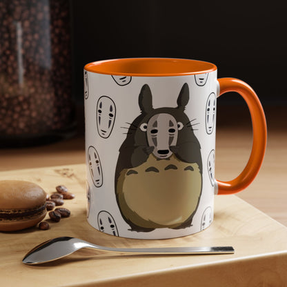 Totoro No Face Mask Accent Mug – Studio Ghibli Color Handle Cup 11oz & 15oz – Cute Anime Crossover Coffee Gift