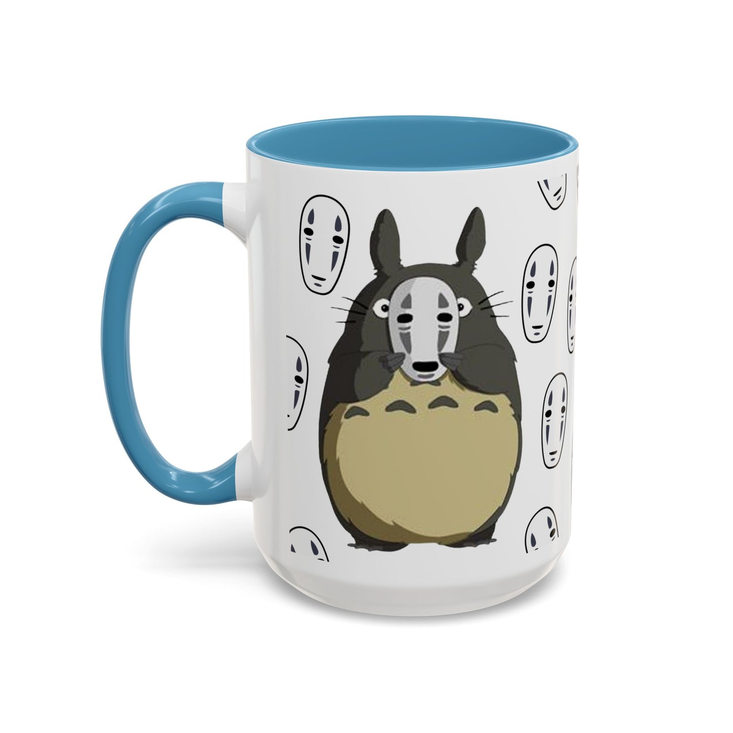 Totoro No Face Mask Accent Mug – Studio Ghibli Color Handle Cup 11oz & 15oz – Cute Anime Crossover Coffee Gift
