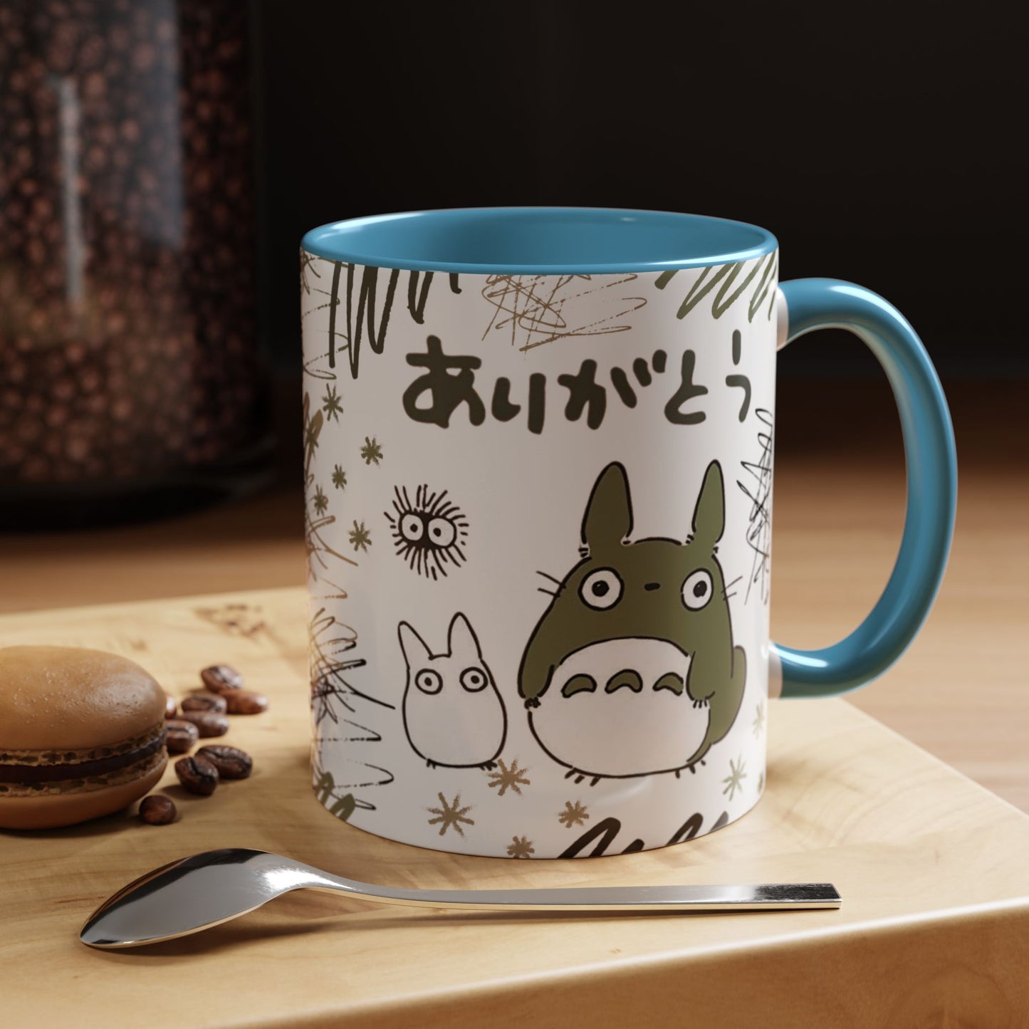 Totoro Sketch Accent Mug – Studio Ghibli Coffee Cup with Colored Handle – 11oz & 15oz Cute Anime Mug