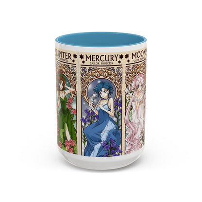 Sailor Moon Inner Guardians Accent Mug – Color Handle Anime Cup 11oz & 15oz – Magical Girl Coffee Gift