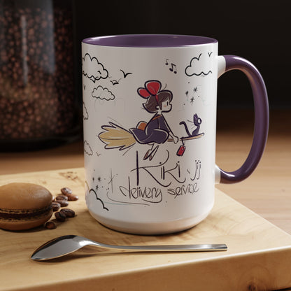 Kiki's Delivery Service Sketch Accent Mug – Studio Ghibli Ceramic Cup – 11oz & 15oz Anime Gift