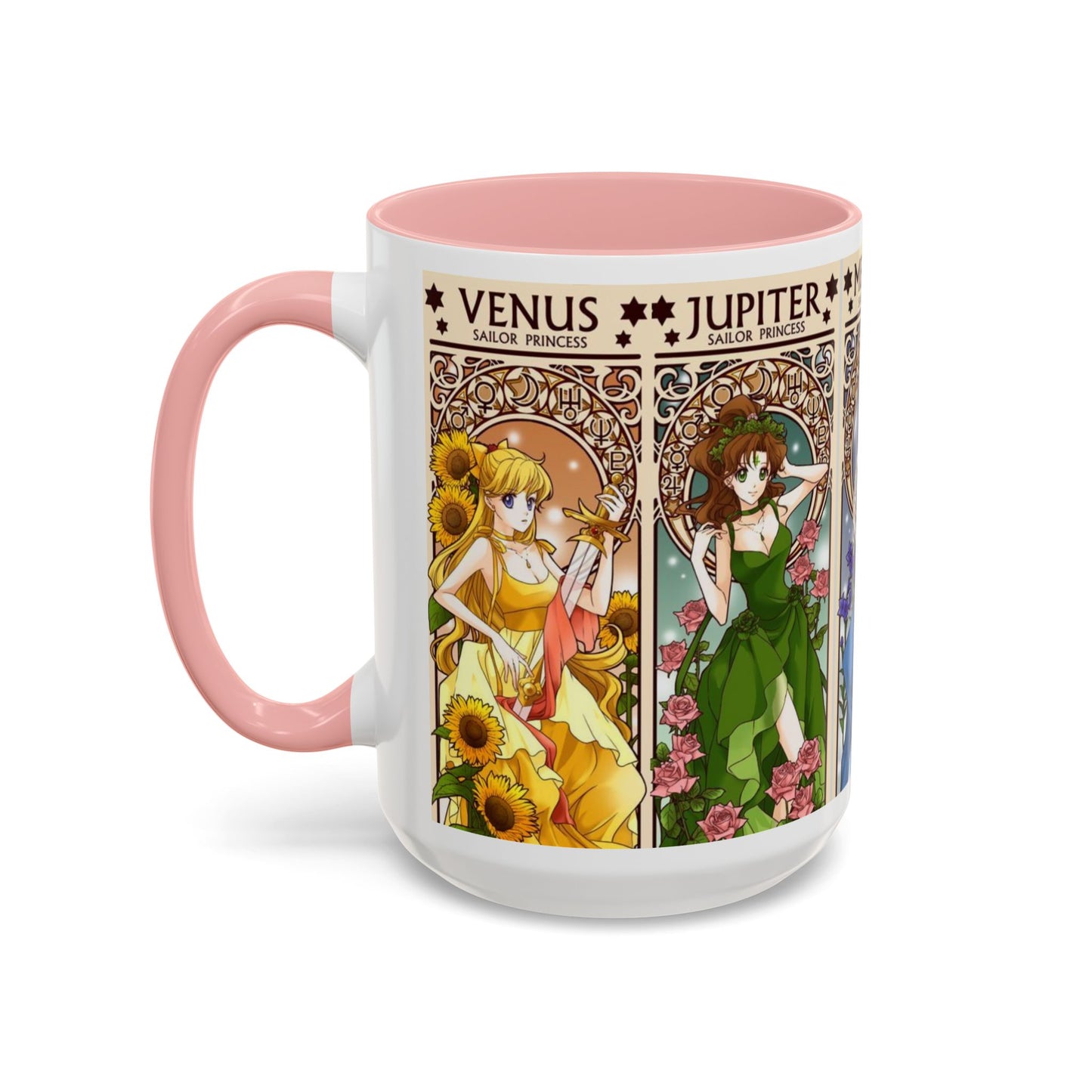 Sailor Moon Inner Guardians Accent Mug – Color Handle Anime Cup 11oz & 15oz – Magical Girl Coffee Gift