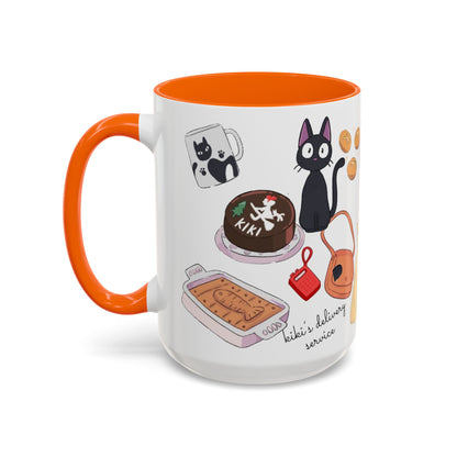 Jiji Funny Accent Mug – Kiki’s Delivery Service Color Handle Cup 11oz & 15oz – Cute Ghibli Cat Anime Gift