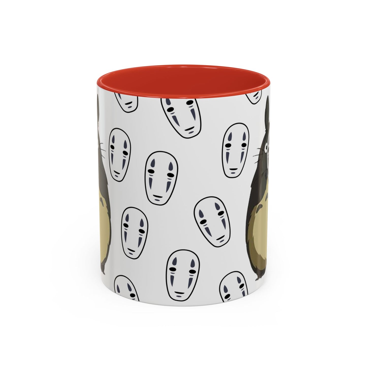 Totoro No Face Mask Accent Mug – Studio Ghibli Color Handle Cup 11oz & 15oz – Cute Anime Crossover Coffee Gift